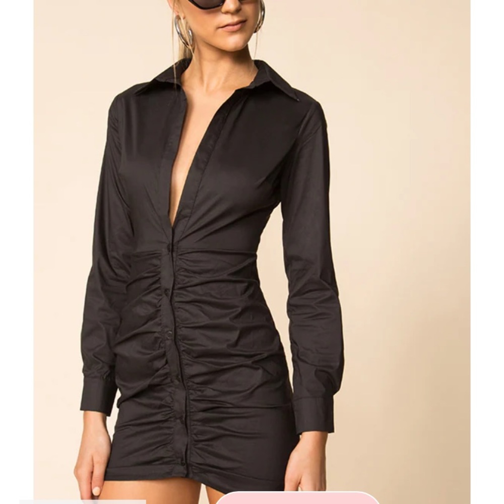Black ruched shirt dress